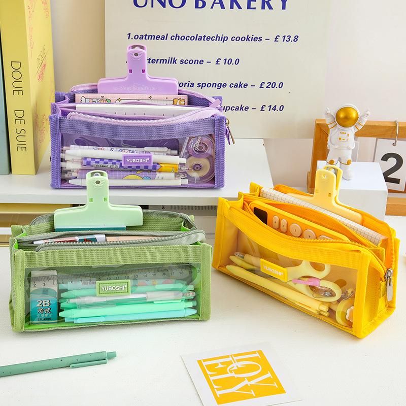 Transparent PVC Pen Bag Only for Student Exams Buggy Bag Stationery Case Zipper Multi-Layer Multifunctional Stationery