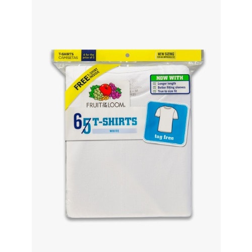 Fruit Of The Loom Boys White Crew T-shirt Underwear - 5 Pack + Bonus