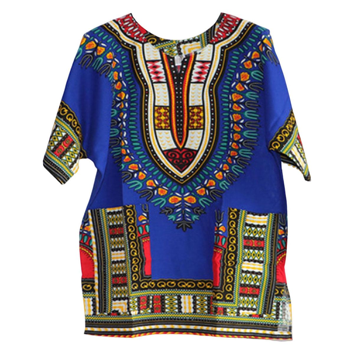 African Dashiki T Shirt Bright Colour Traditional Style One Size  Blue
