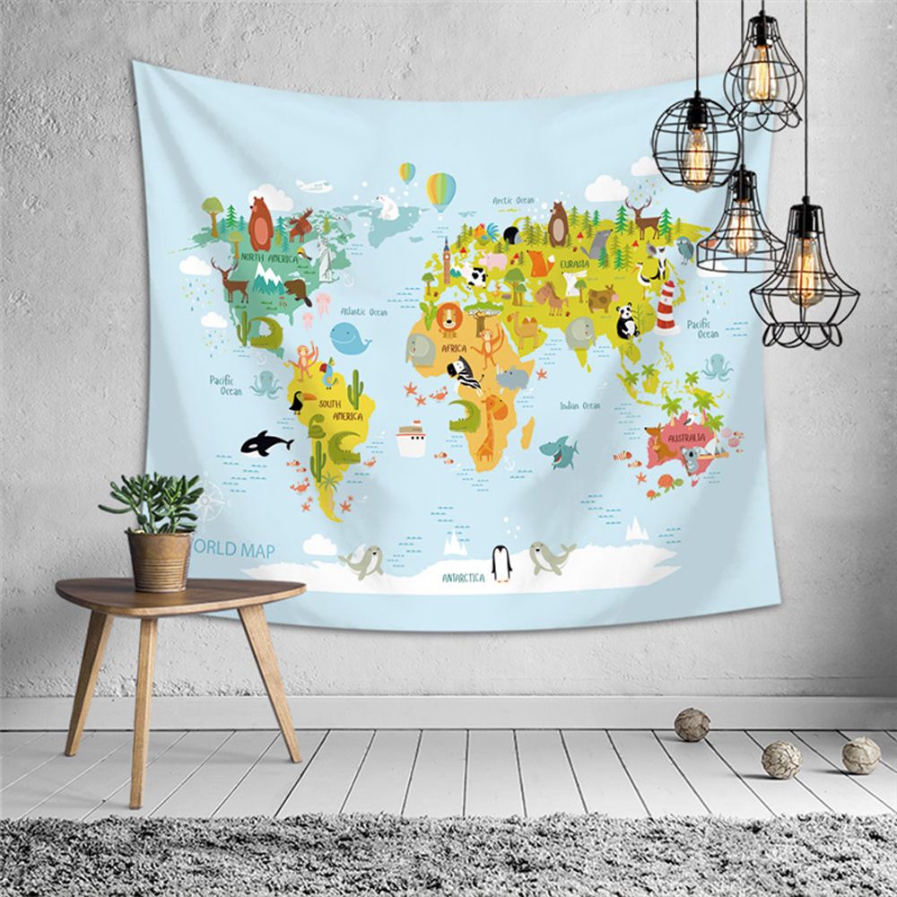Animals World Map Hanging Tapestry For Home Decor
