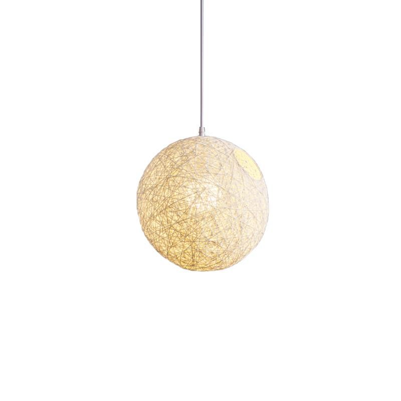 White Bamboo, Rattan And Hemp Ball Chandelier Individual