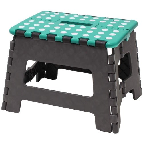 JVL Small  Folding Step Stool-Green with Poker Dot - W29 x D22 x H22cm