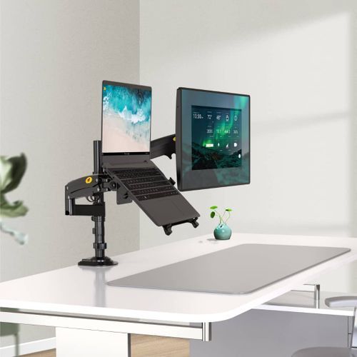 Dual Arm Monitor Desk Mount  Tilt, Swivel, Pneumatic Stand
