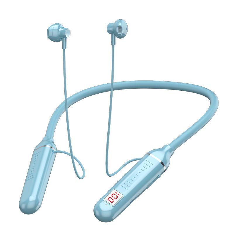 Bluetooth headset hanging neck digital display mobile phone headset Blue