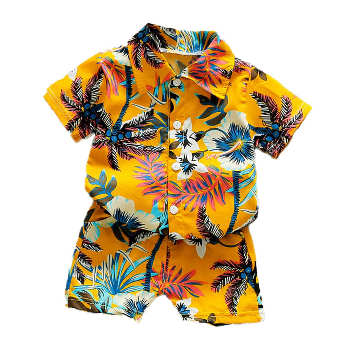 Baby Boy Shirt Short Sleeve Breathable Two-piece Suit-Yellow
