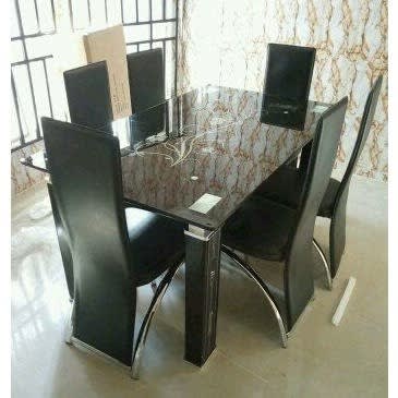 6 Seater T74 Glass Dining Set Furniture - Black