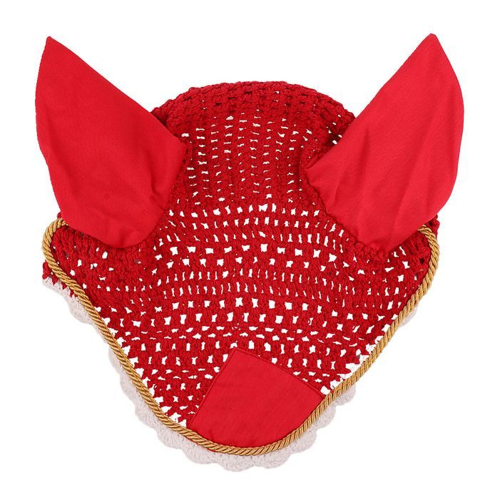 Breathable Soft Cotton Horse Crochet Fly Veil Ear Bonnet/Net/Hood Red