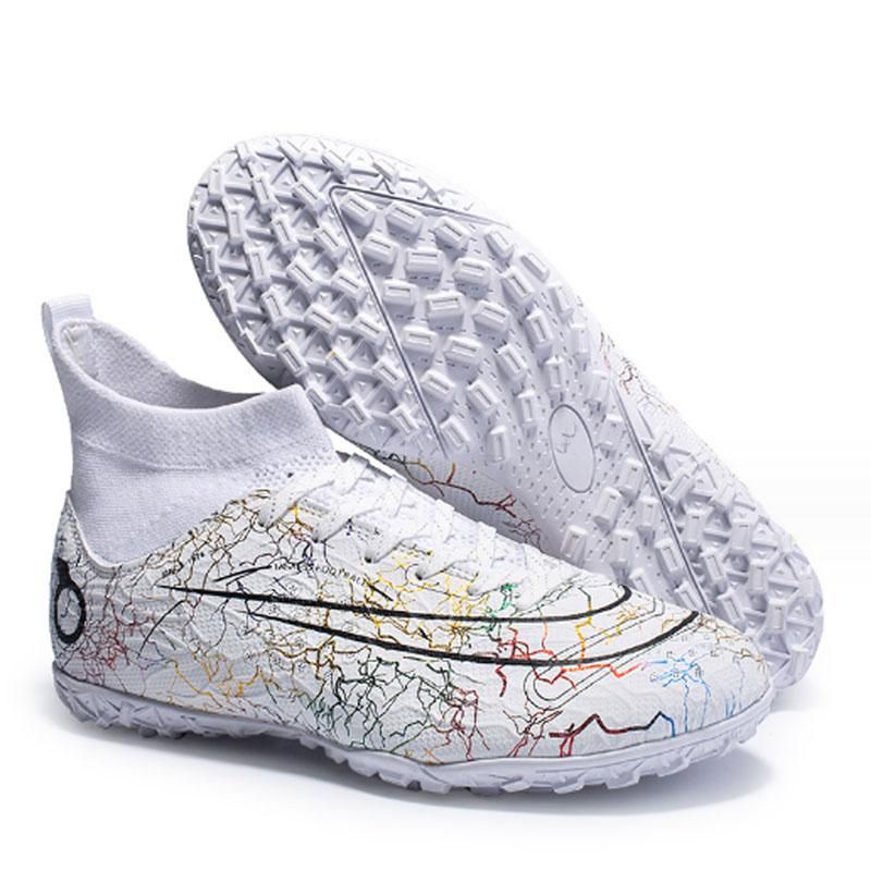 Fashion High Top Football Shoes Men's Women's Non Slip Running Shoes  - White