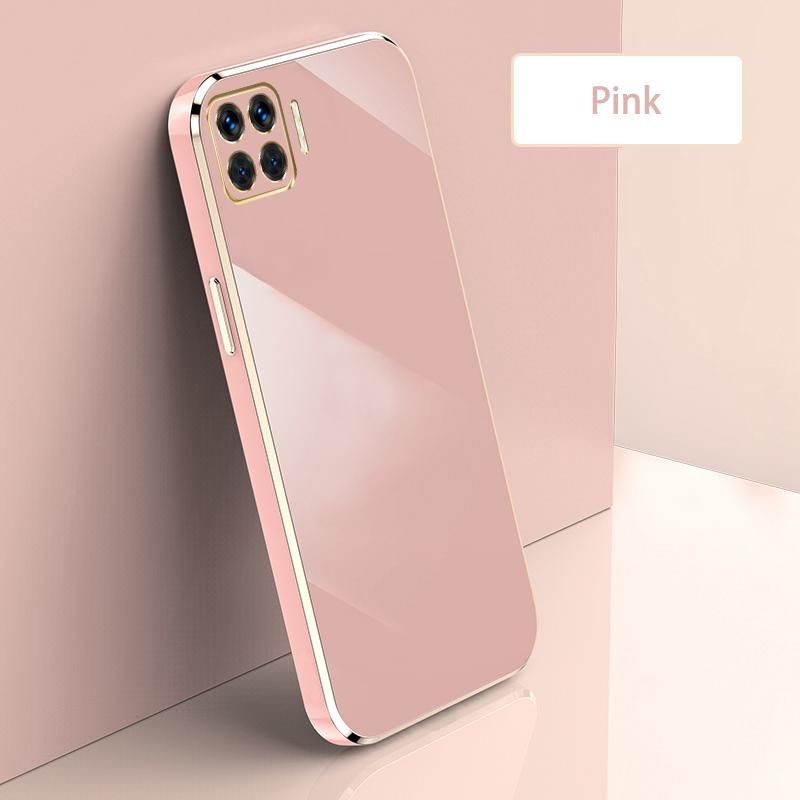 Ultra Thin Plating Phone Case for OPPO A93 4G F17 Pro Reno4 F Reno 4 Lite Lens Protection soft Phone Back Cover-Pink