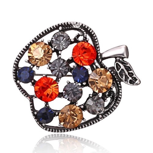 Luxury Multi Rhinestone Apple Brooch -silver