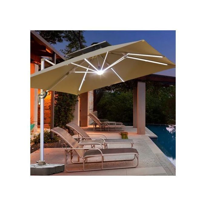 Sunshade Cantilever Parasol Umbrella With Solar LED Lighting