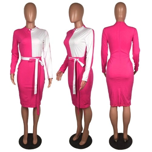 Bodycom Dress - Pink And White