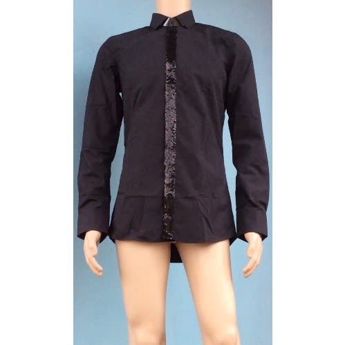 Unique Long Sleeve Shirt with Sequin - Black