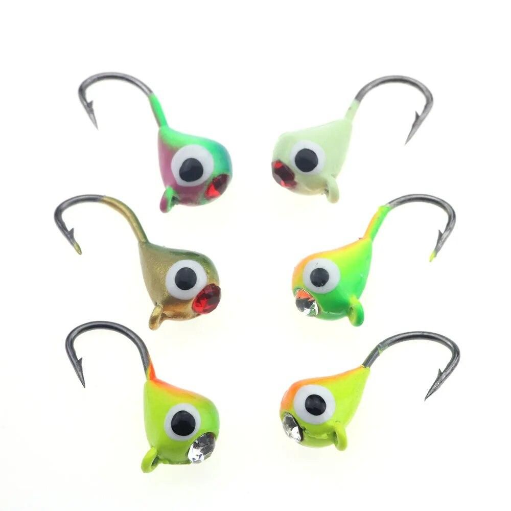 Rompin Winter Ice Lake Fishing Hook Lure Mini Metal Bait Fish 6Pcs 15mm/1.1g Lead Head Hook Bait Jigging Fishing Tackle