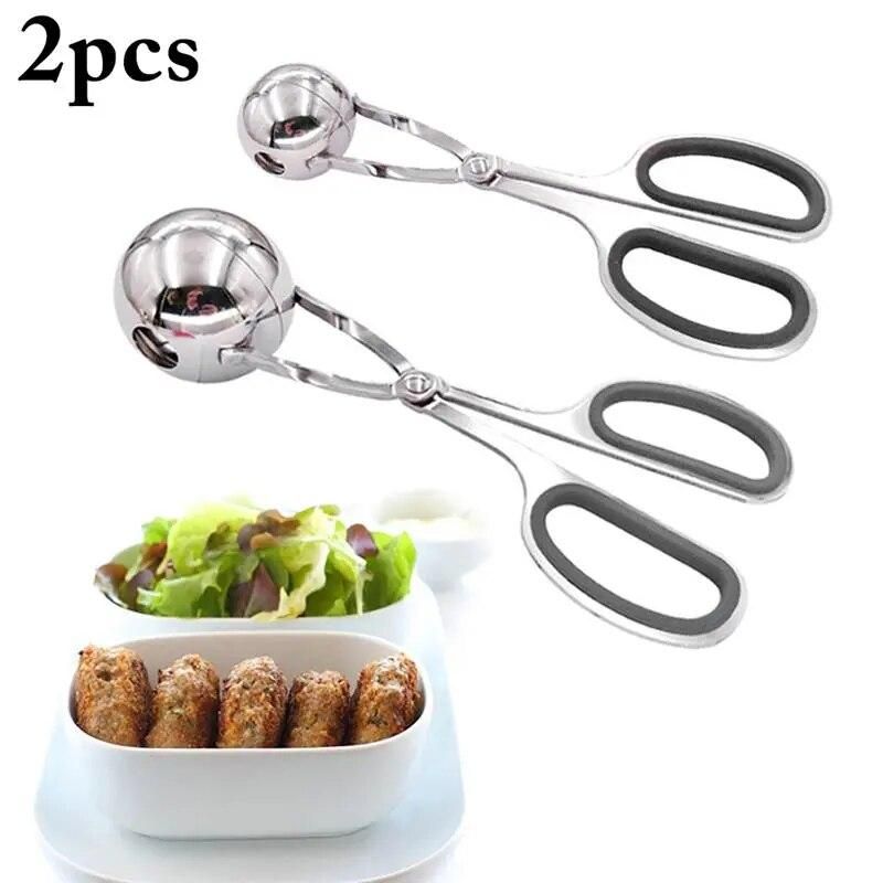 2 PCS Stainless Steel Meat Baller Tongs Cake Pop Meatball Maker Ice Tongs Cookie Dough Scoop for Kitchen