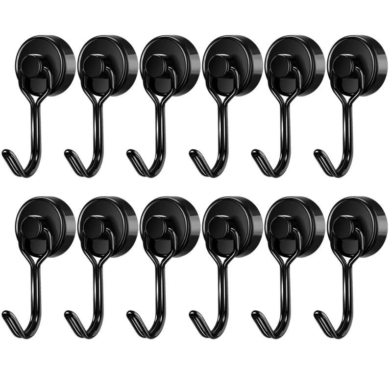 Swivel Swing Magnetic Hooks With Metal Plates (Black)