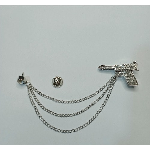 Men's Pistol Brooch With Free Pouch - Silver