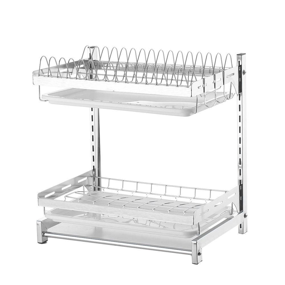40x28x42cm 2-tier 201Stainless Steel Silver Dish Drying Rack for Kitchen Dishes Bowl Cup Dryer Drainer Holder Utensil Tableware Dinnerware Rustproof Storage Organizer with Tray