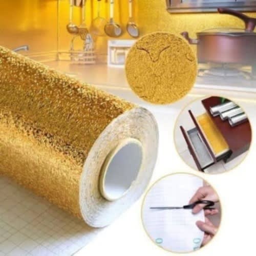 Oil Proof Kitchen Wallpaper And Sticker - Gold - 2pcs