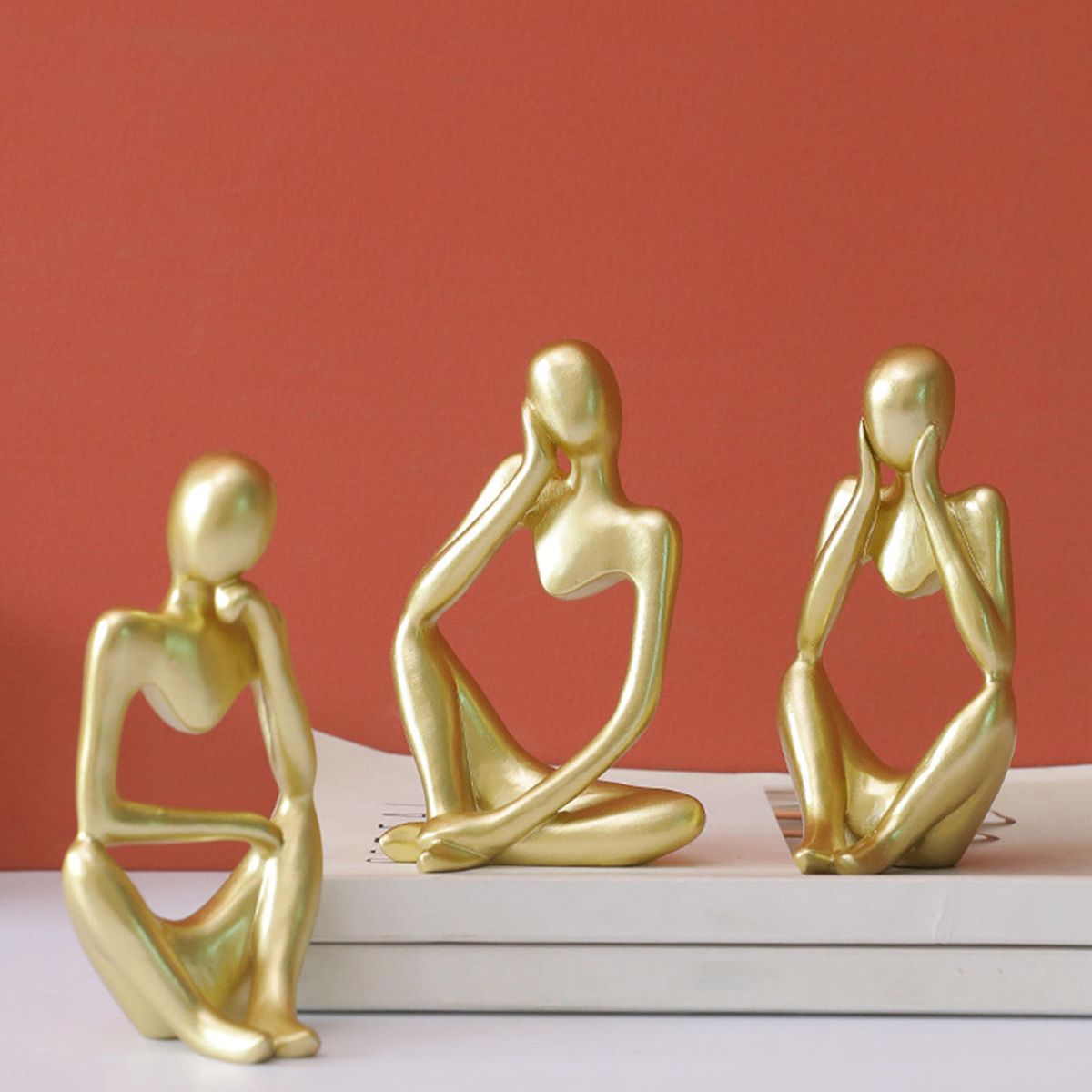 Thinker Sculpture Figurine Home Statues Modern Bookcase Gold Left