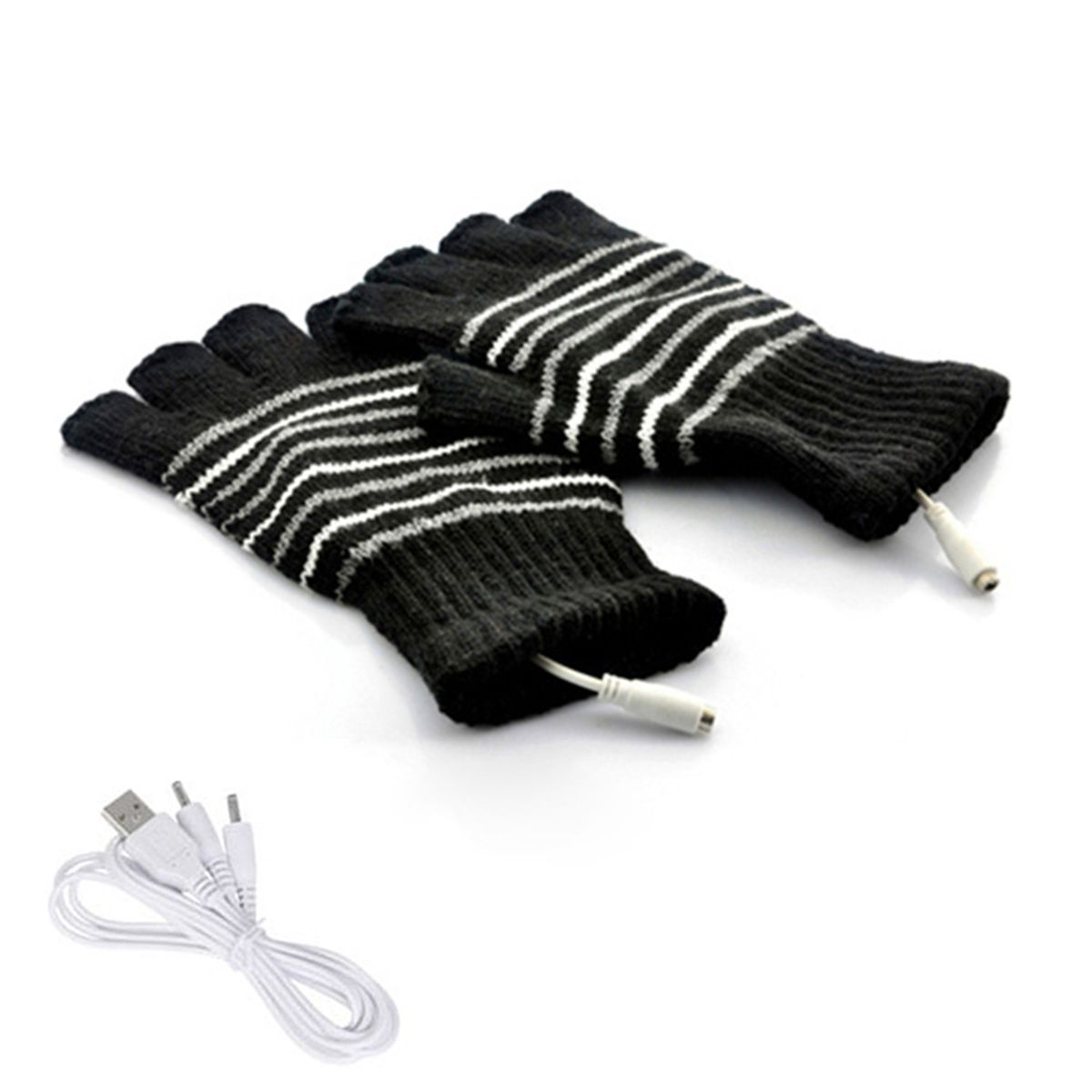 1 Pair Electric Gloves Knitted Warm Heated Thermal Gloves Black White