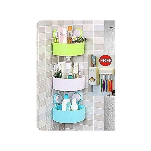 3 Bathroom Shelf, Tissue Holder & Free Toothpaste Dispenser