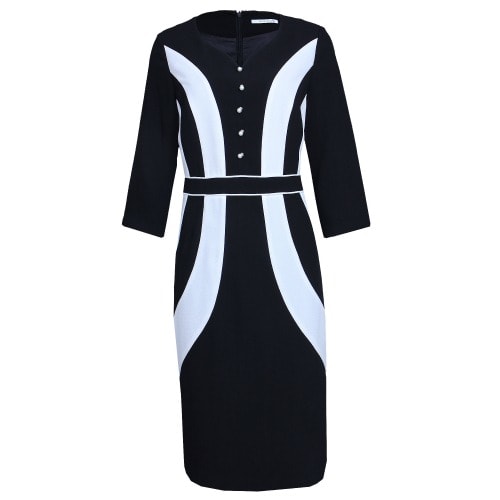 Round Neck Short Sleeve Dress with Stud - Black & White - LG-5019