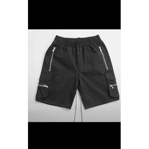 Black Summer Cargo Combat Short With Zipper
