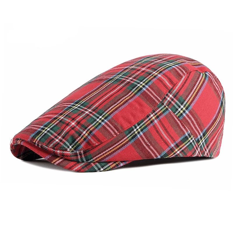 Men Checkered Cotton Beret Cap