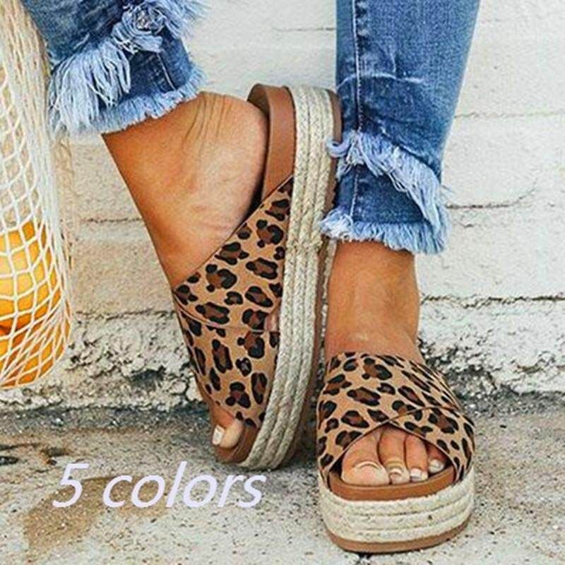 Women Platform Shoes Summer Wedge Sandals LeopardUS12 EU43