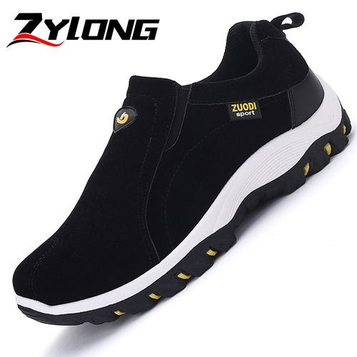 High-quality Men Hiking Shoes Big Size 39-48 Suede Leather Slip On Sneakers Anti-Slip Outdoor Trekking Travel Footwear Mountain Shoes Black