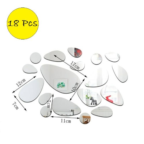 Cobblestone 3d Diy Wall Mirror Stickers - 18 Pieces - Silver