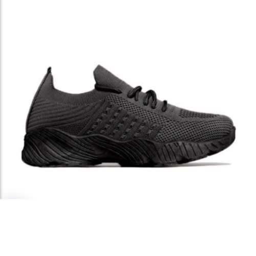 Ladies Lightweight Mesh Lace Up Sneakers - Black