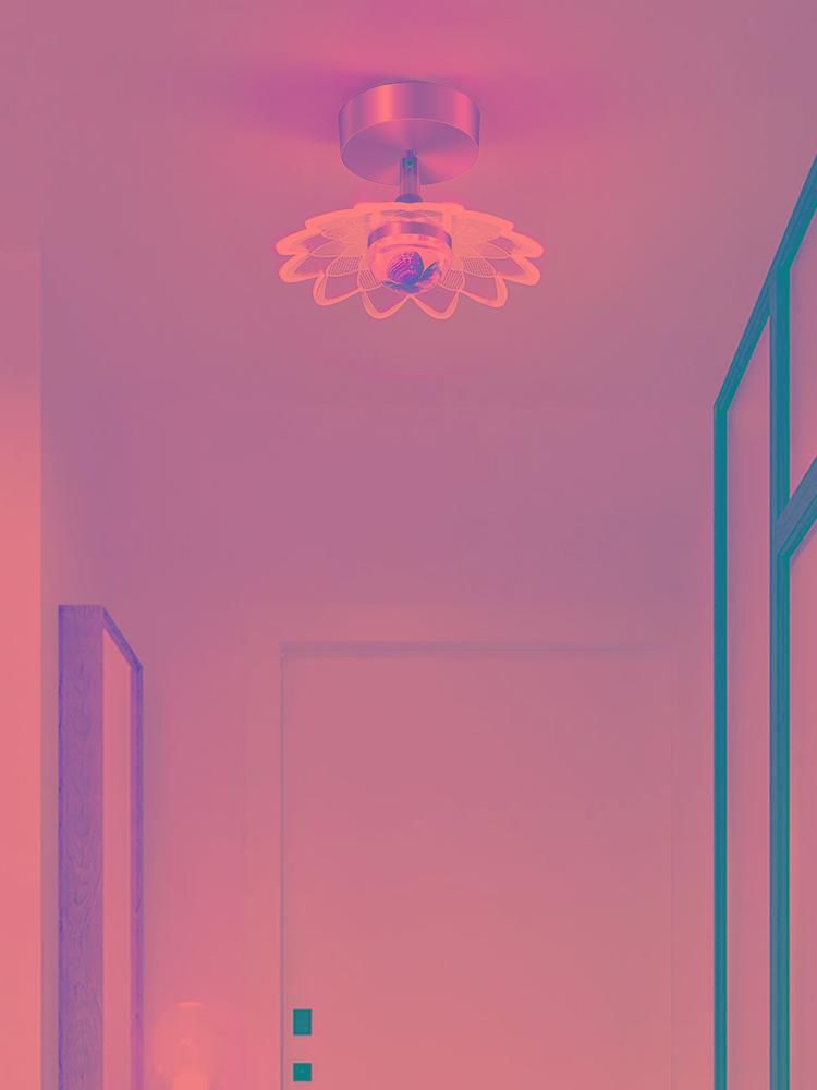 Modern and simple hallway, warm ceiling lamp in the form of a petal