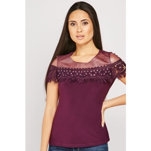 Crochet Shimmery Organza Insert Top - Purple