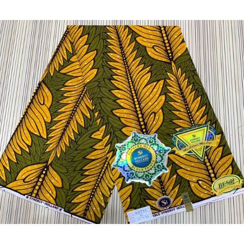 Green Ankara With Yellow Long Leaves -6yards