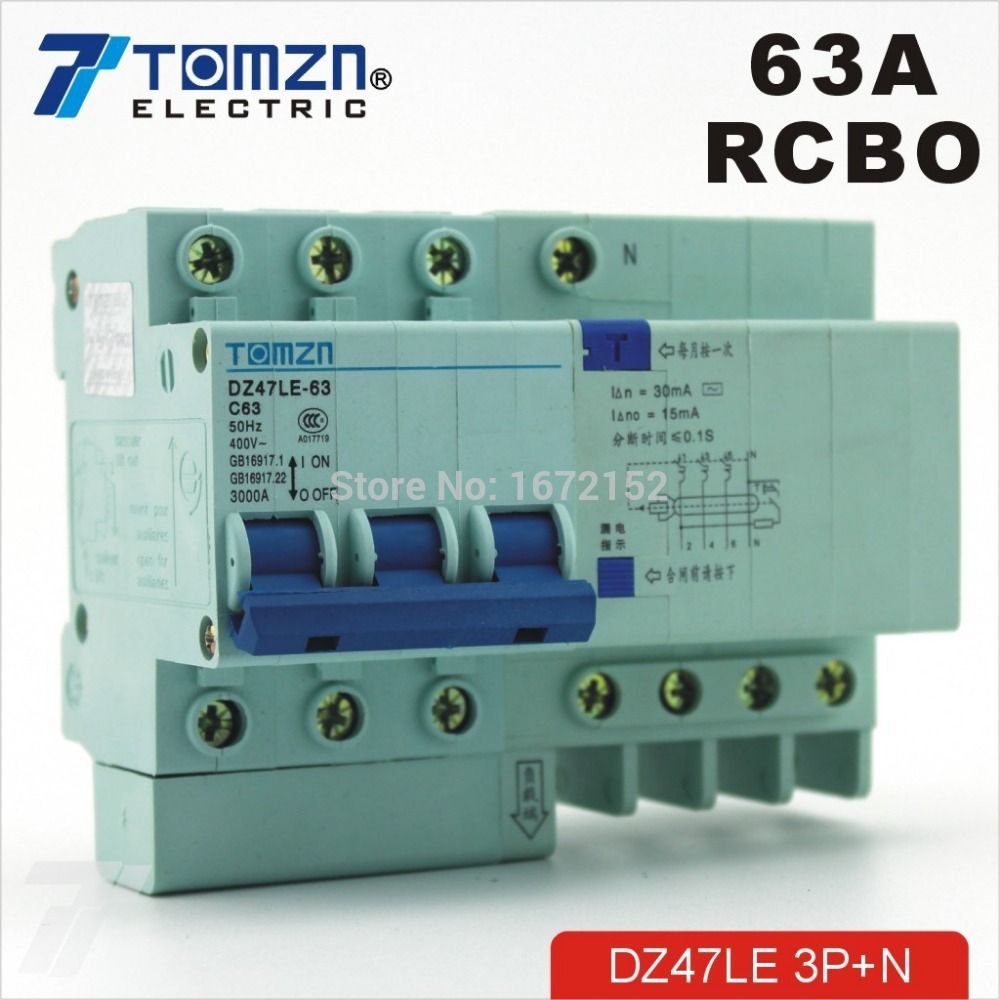 3P+N 60HZ DZ47LE Circuit Residual 400V~ 63A 50HZ Current