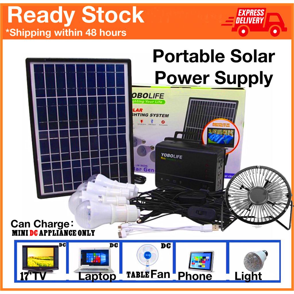 MINI DC Solar Power Box, 4 Bulbs, Solar Panels(Plus Free Usb Fan) For Home & Office