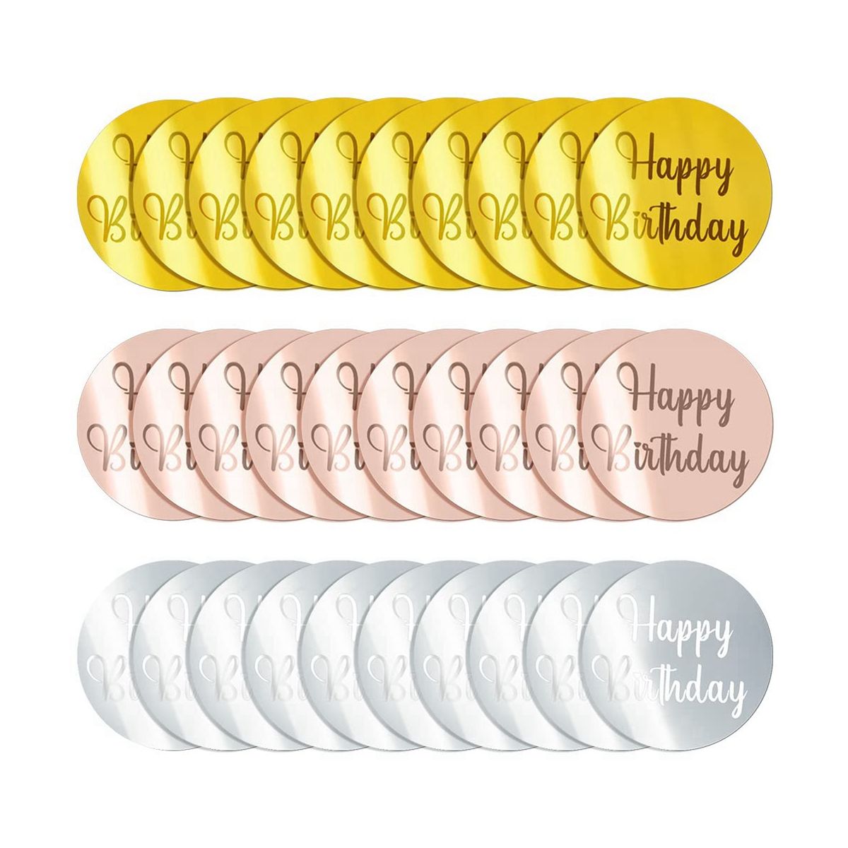 30Pcs Acrylic Cake Disc Mirror Cupcake Toppersfor DIY