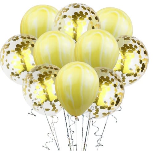 Exotic Marble And Confetti Latex Balloons- 10 In 1 Pack-  Gold