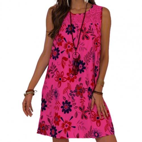 Ladies Loose Dress Floral Print Lace Stitching Leisure A