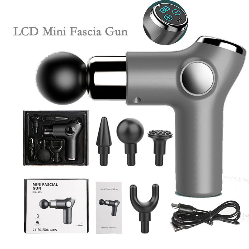 Electric High Frequency Mini Massage Gun Deep Tissue Muscle Relax Massager Guns Vibrators For Head Neck Body Fascia Gun Machine-LCD Grey