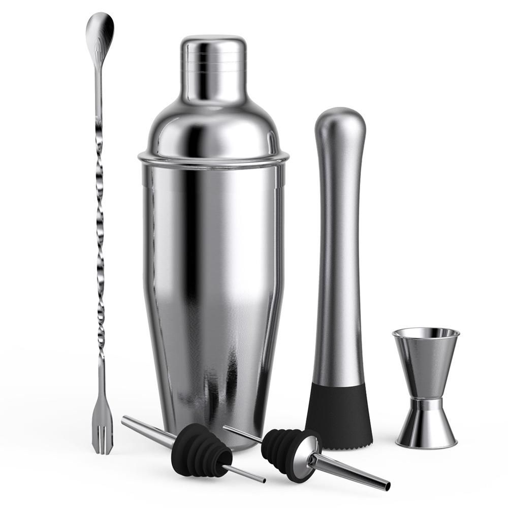 6pcs Cocktail Set Boston Shaker Mixer Stainless Steel Drink Making Tool Kit for Home Bar Use