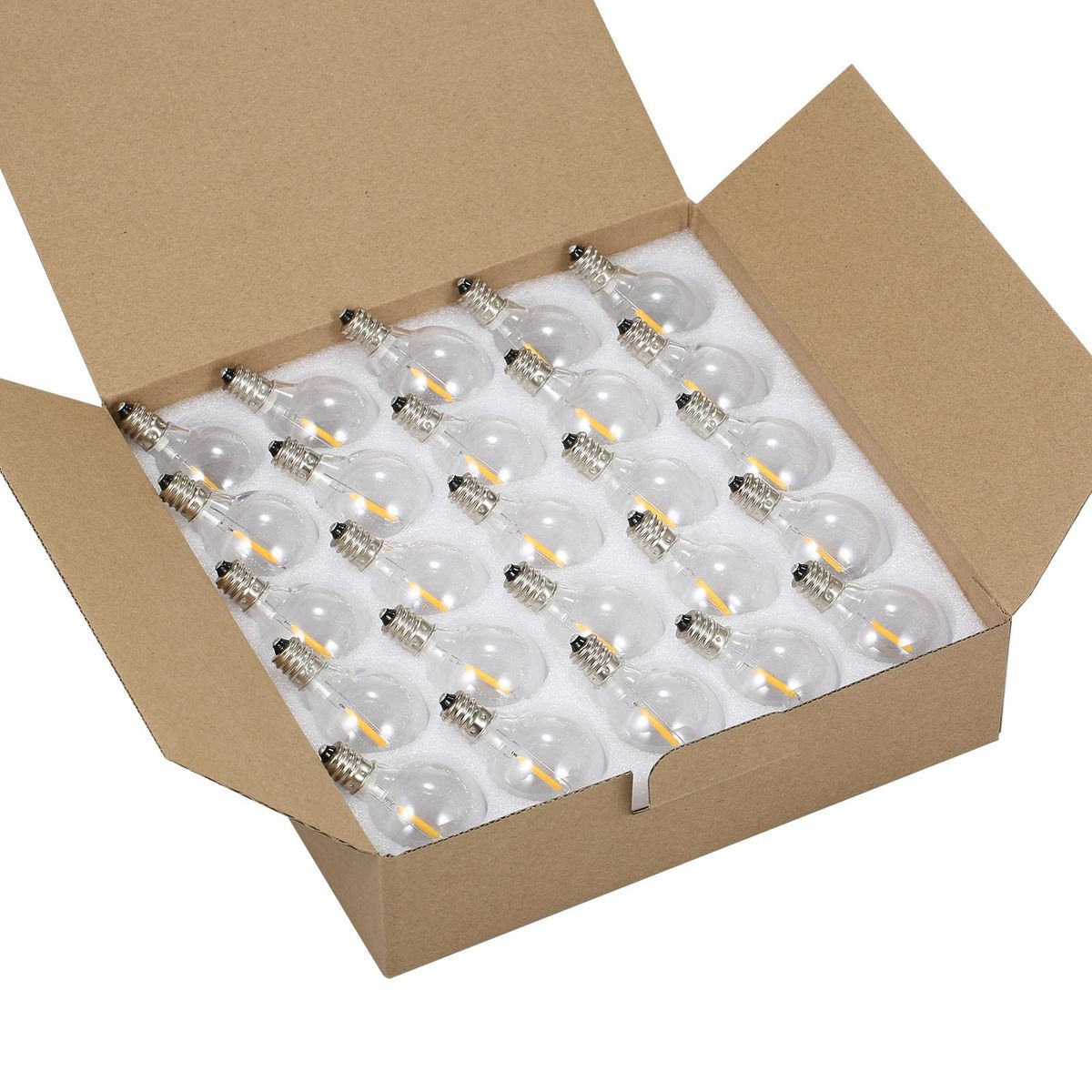 A C110V Globe LEDs G40 Bulbs Lamp 25PCS E12 Base Socket Holder IP44 Water Resistance Warm White for String Light Home Party Decoration Wedding Function Portable