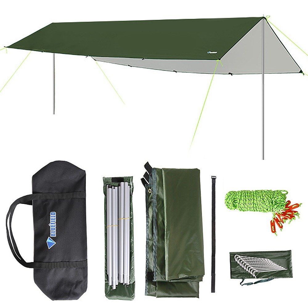 3x6m Awning Waterproof Tarp Tent Shade With Pole Folding