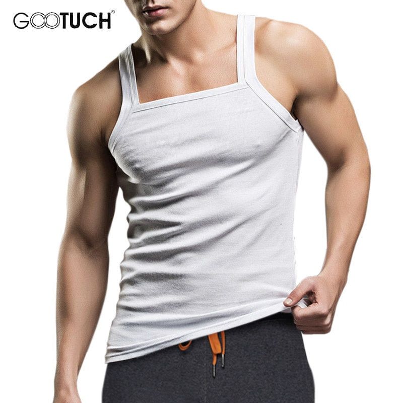 Mens Tanks Top Tees Men Vest Fashion Square Neck Singlet Cotton Tank Fanila Masculina Plus Size Fitness Sleeveless Shirt 2496(#WHITE) HON
