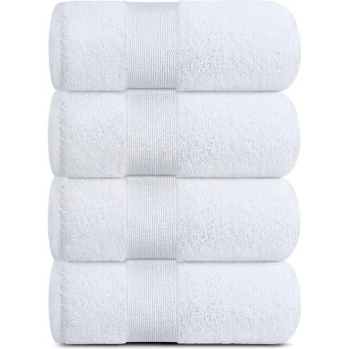 4 Sets Soft Rose Bath Towels - Large - White