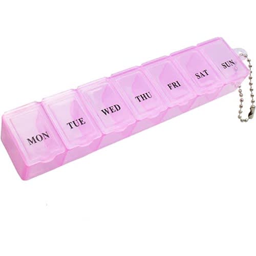 Transparent 7 Day Pill Box Organizer Case - Pink