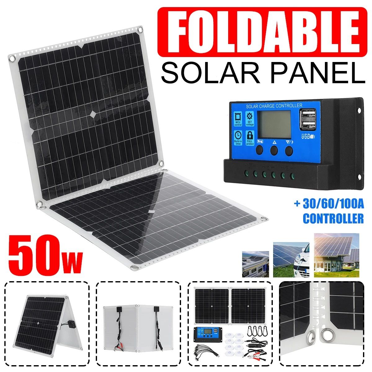 50W Solar Folding Panel Double Piece With Controller Solar Panel Fullkit