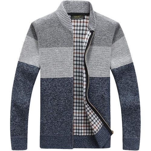 Chouyatou Men's Classic Band Collar Full Zip Color-Block